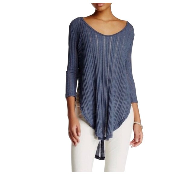 Free People Astoria Hacci Ribbed in Denim Blue Top Open Back XS $78 - Picture 2 of 11